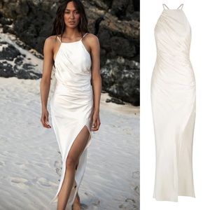 Shona Joy - LA LUNE GATHERED SQUARE NECK BIAS MIDI DRESS - CREAM